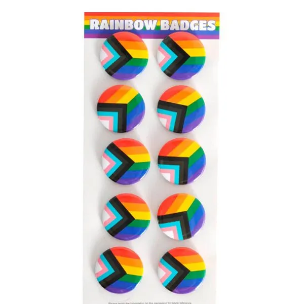 10pk Round Mardi Gras LGBTQ  Progress Pride Flag Badges