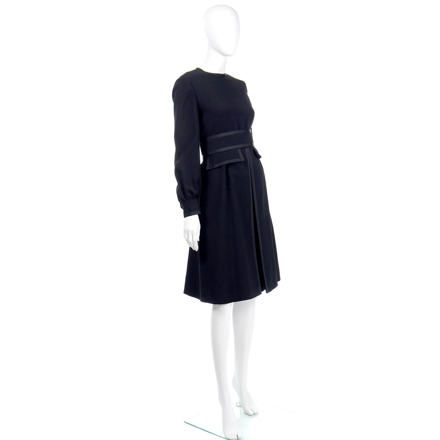 1960s Geoffrey Beene Black Dress With Pleated Details & Wide Belt