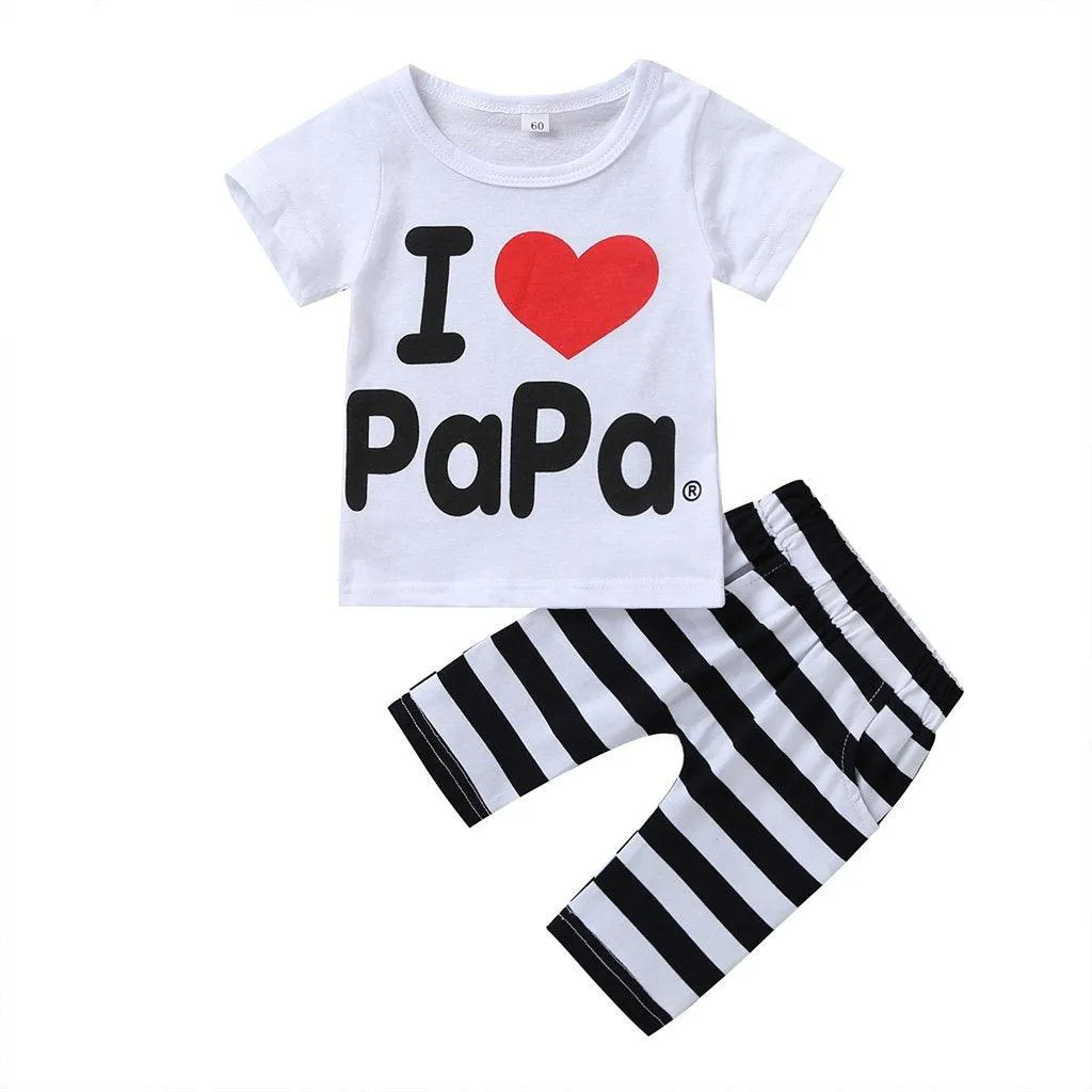 2-Piece Short-Sleeve Letter Print Tee and Striped Pants