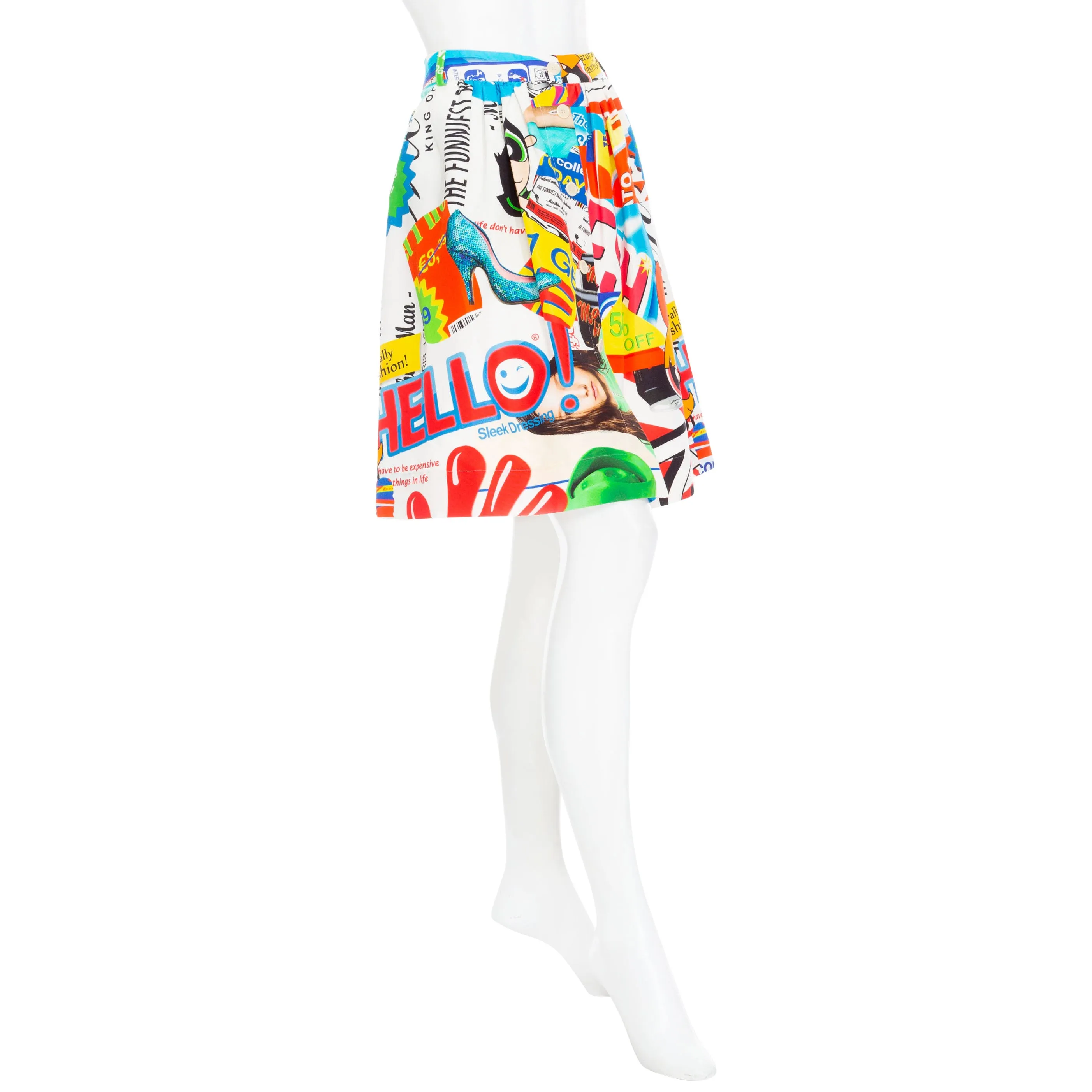 2016 Multicolored Cotton-Blend Collage Print A-Line Skirt