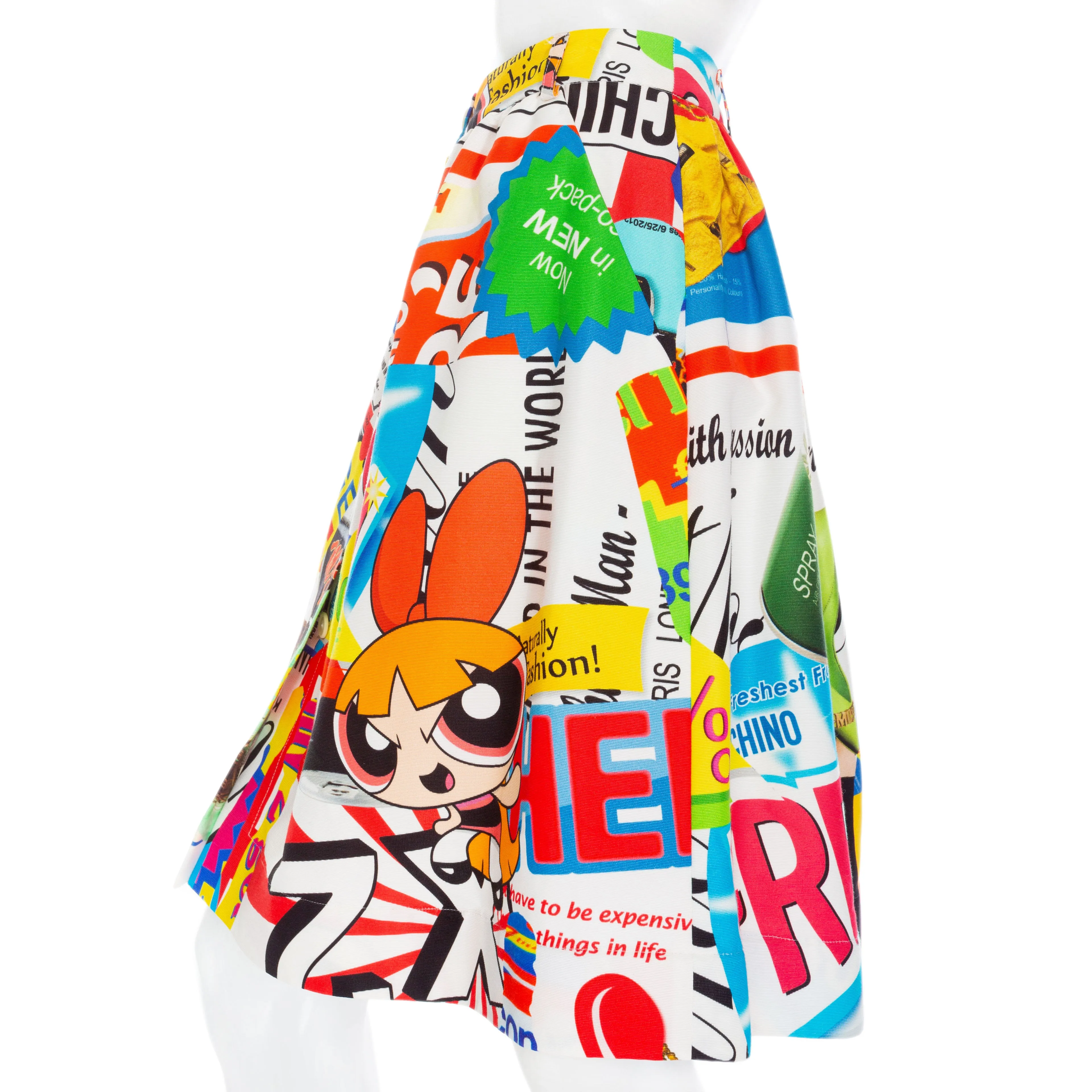 2016 Multicolored Cotton-Blend Collage Print A-Line Skirt