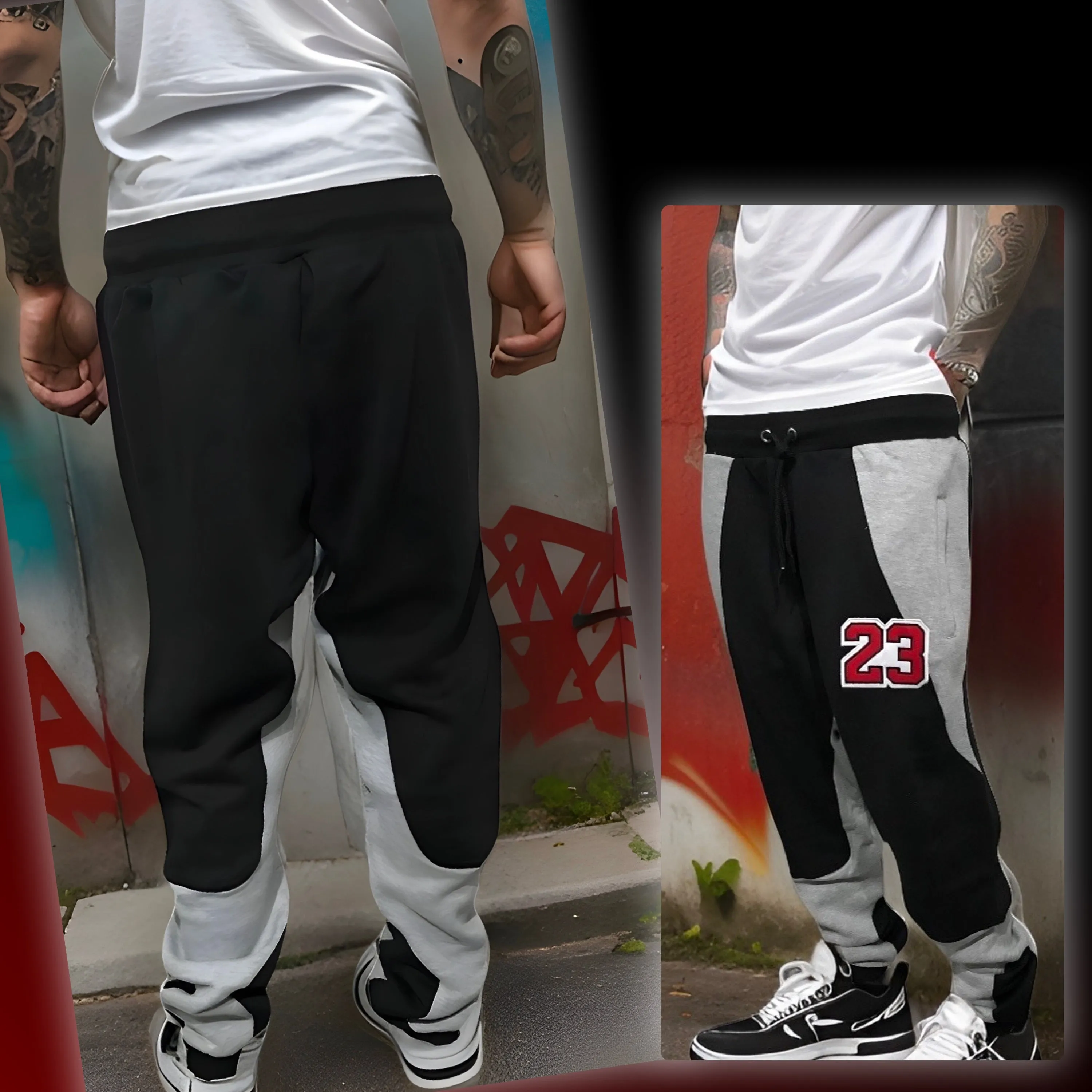 ^23^ (BLACK-LIGHT GREY) LUXURY JOGGER SWEATPANTS (CUT & SEW)