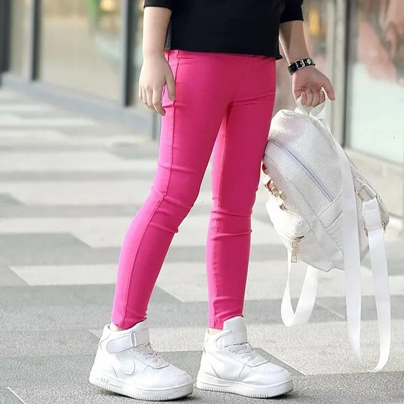 3-12-year-old girls pencil pants elastic baby Leggings 2024new slim fit children's Leggings solid color imitation jeans