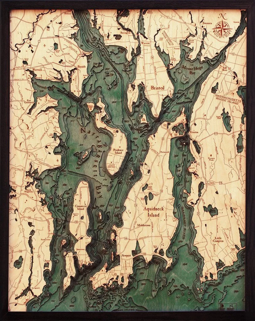 3-D Framed Wood Bathymetric Charts