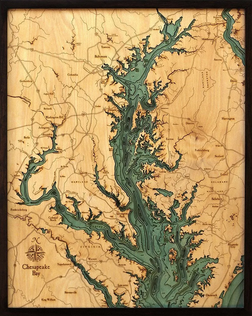 3-D Framed Wood Bathymetric Charts