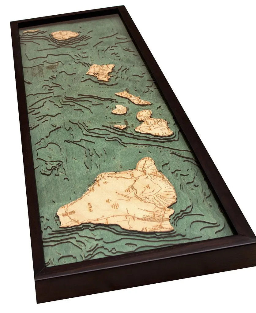 3-D Framed Wood Bathymetric Charts