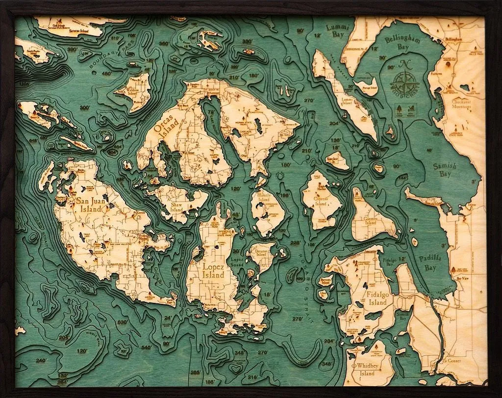 3-D Framed Wood Bathymetric Charts