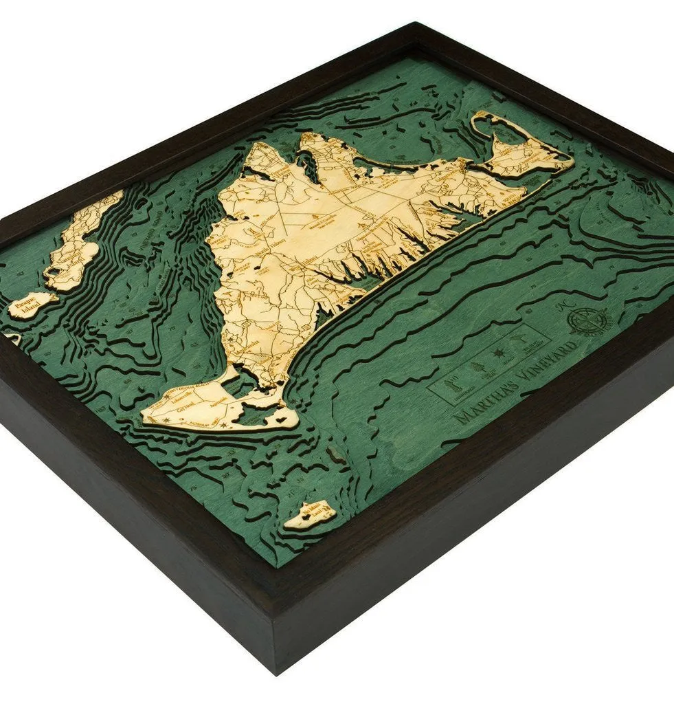 3-D Framed Wood Bathymetric Charts