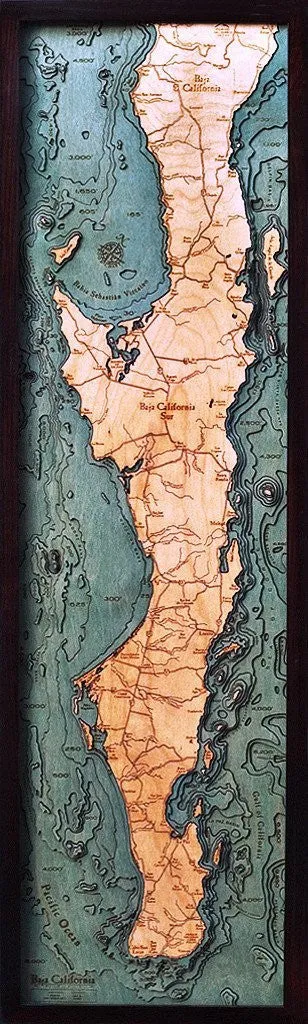 3-D Framed Wood Bathymetric Charts