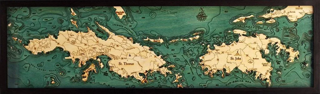 3-D Framed Wood Bathymetric Charts