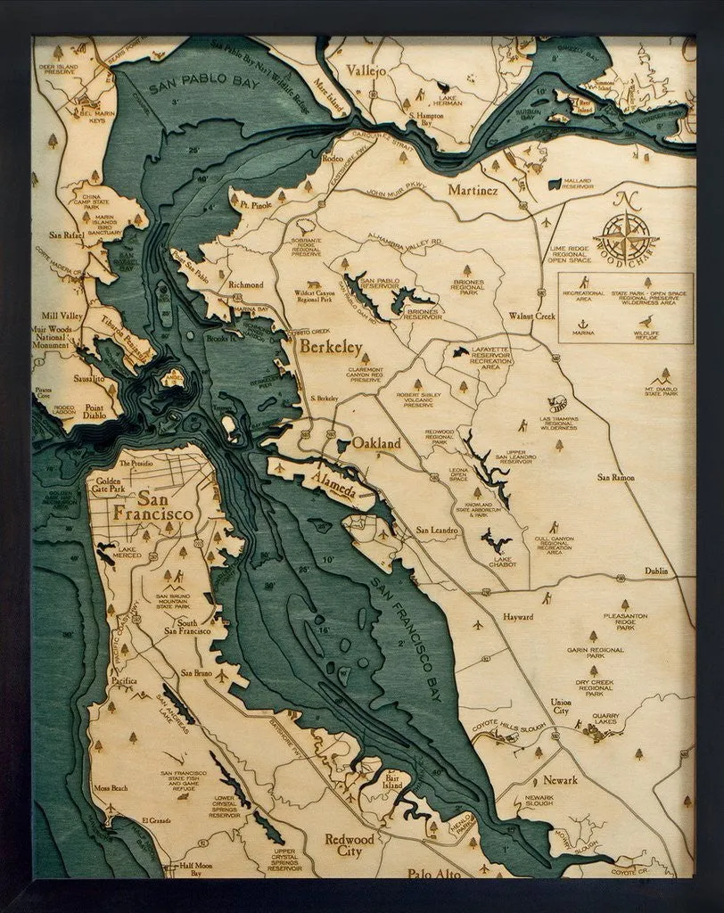 3-D Framed Wood Bathymetric Charts