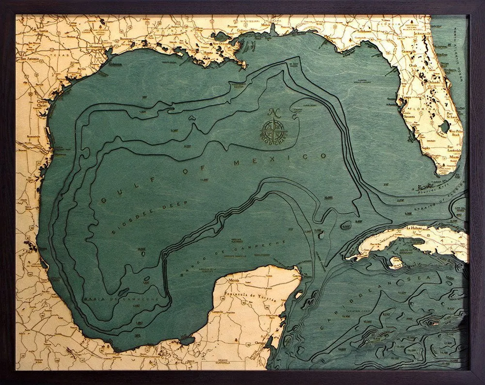 3-D Framed Wood Bathymetric Charts