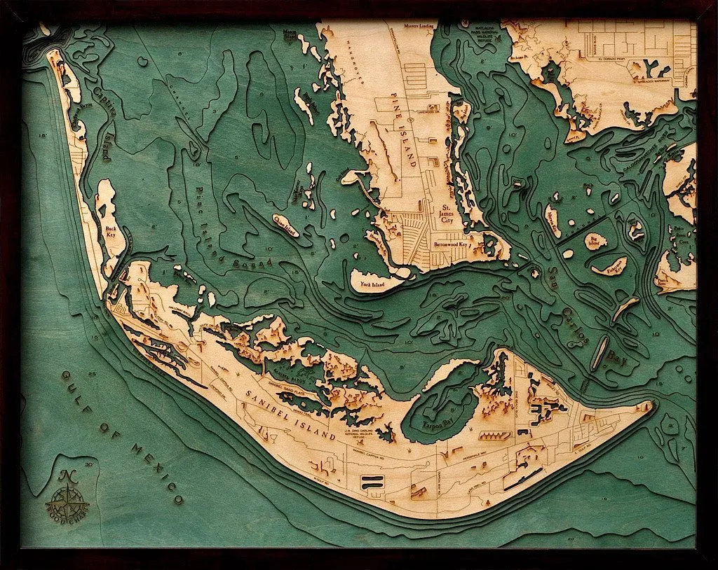 3-D Framed Wood Bathymetric Charts