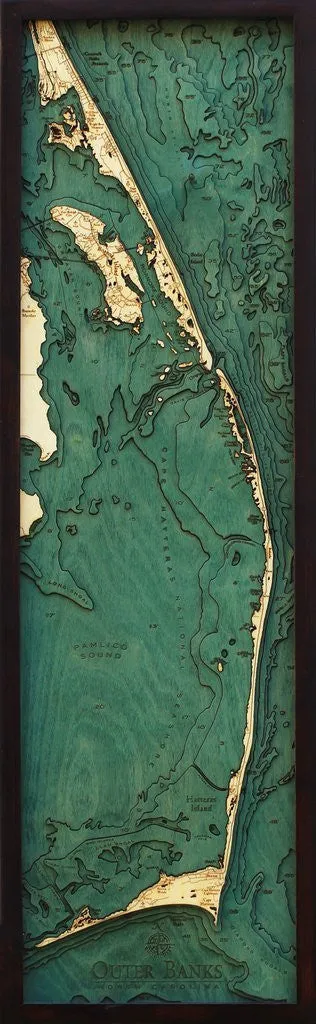 3-D Framed Wood Bathymetric Charts