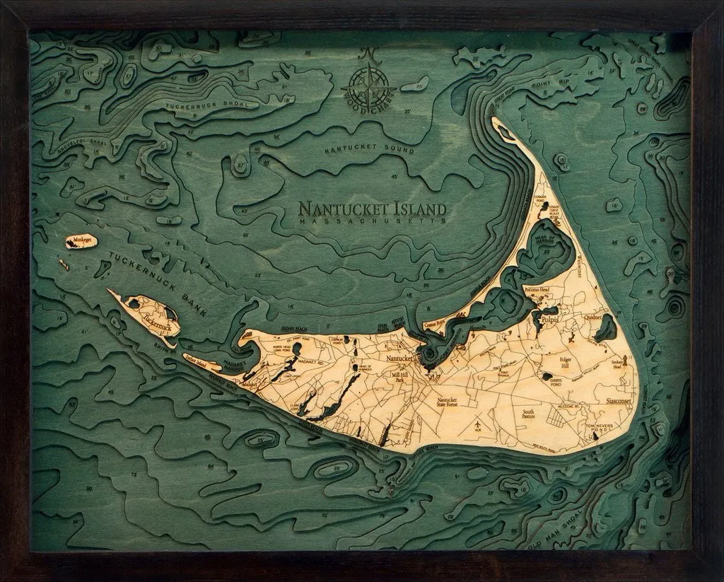 3-D Framed Wood Bathymetric Charts