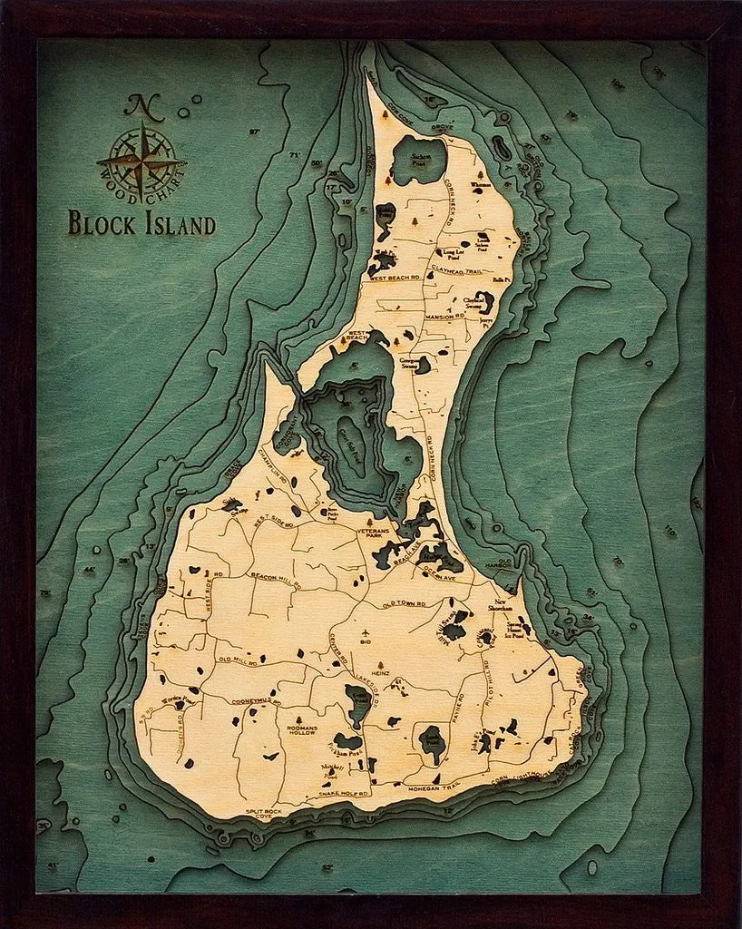 3-D Framed Wood Bathymetric Charts