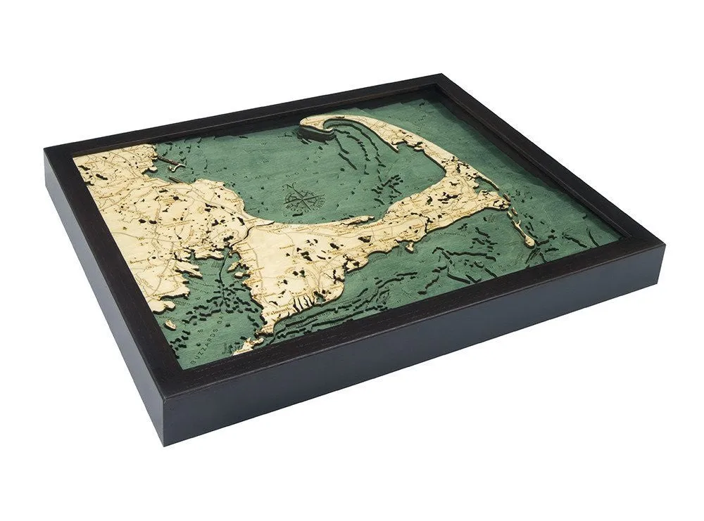 3-D Framed Wood Bathymetric Charts