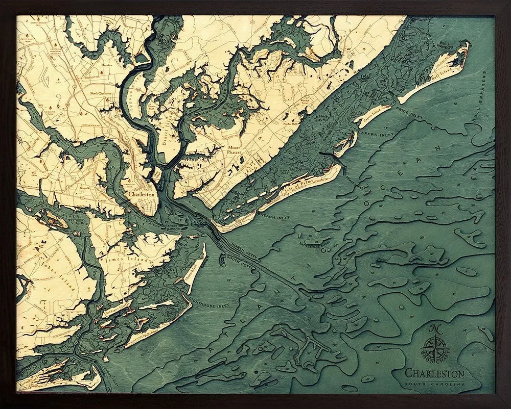 3-D Framed Wood Bathymetric Charts