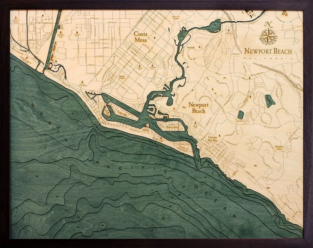 3-D Framed Wood Bathymetric Charts