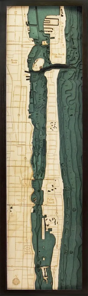 3-D Framed Wood Bathymetric Charts