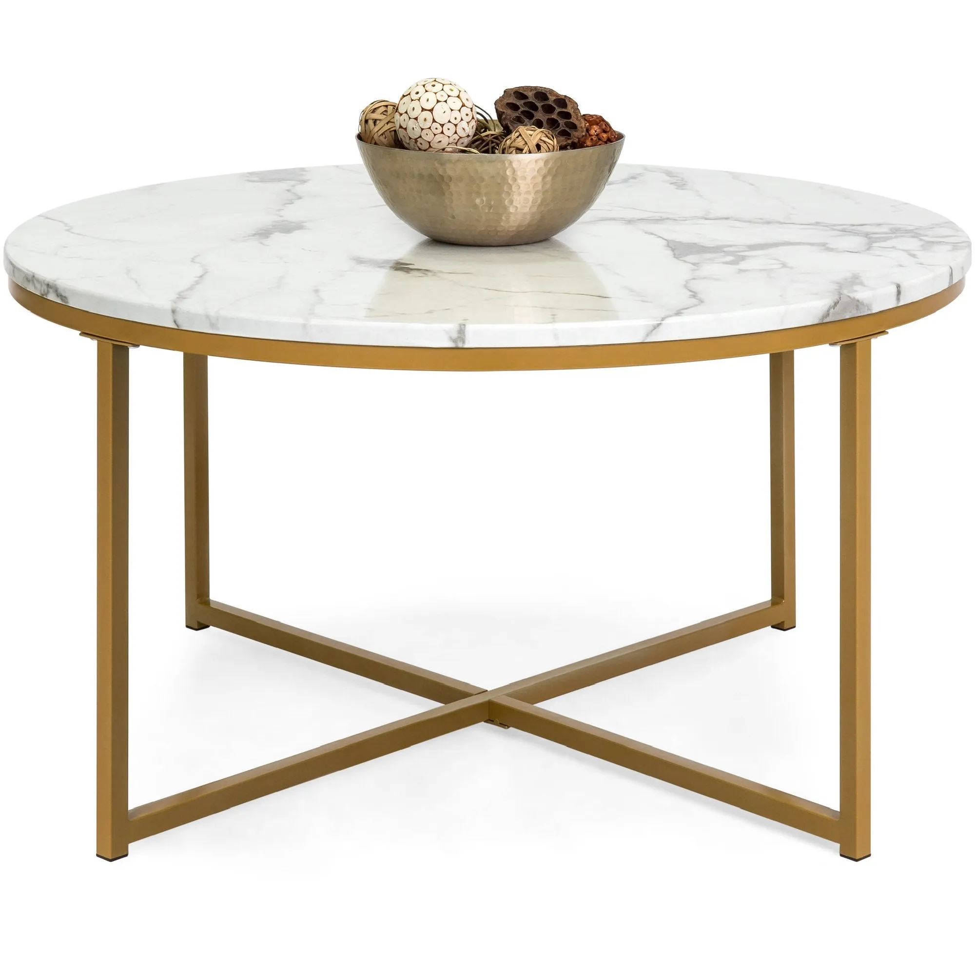 36in Round Coffee Table w/ Faux Marble Top