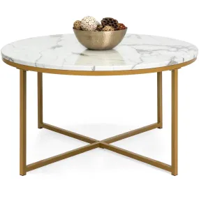 36in Round Coffee Table w/ Faux Marble Top