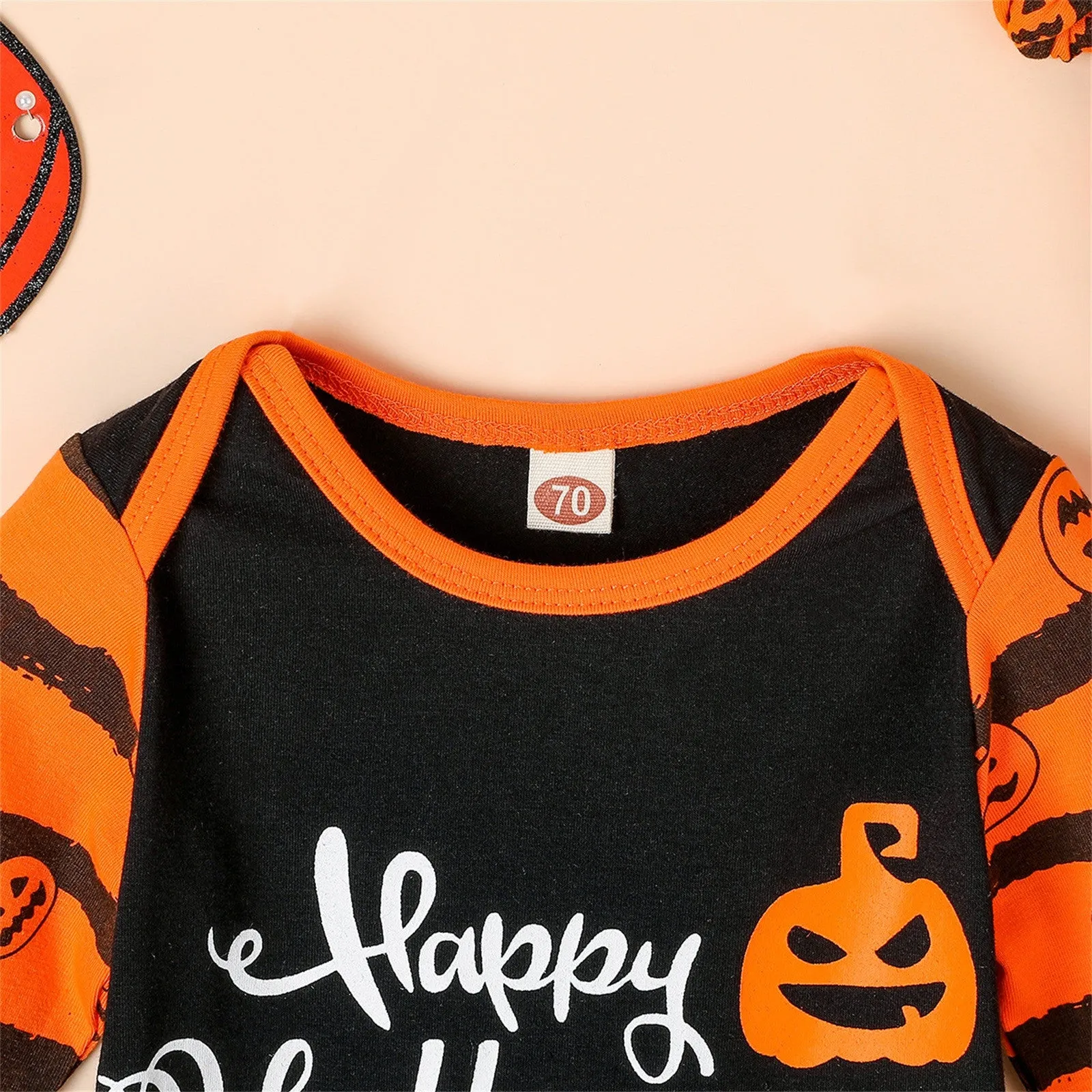 3PCS Newborn Halloween Outfits Long Sleeve Romper with Pants & Hat Hairband