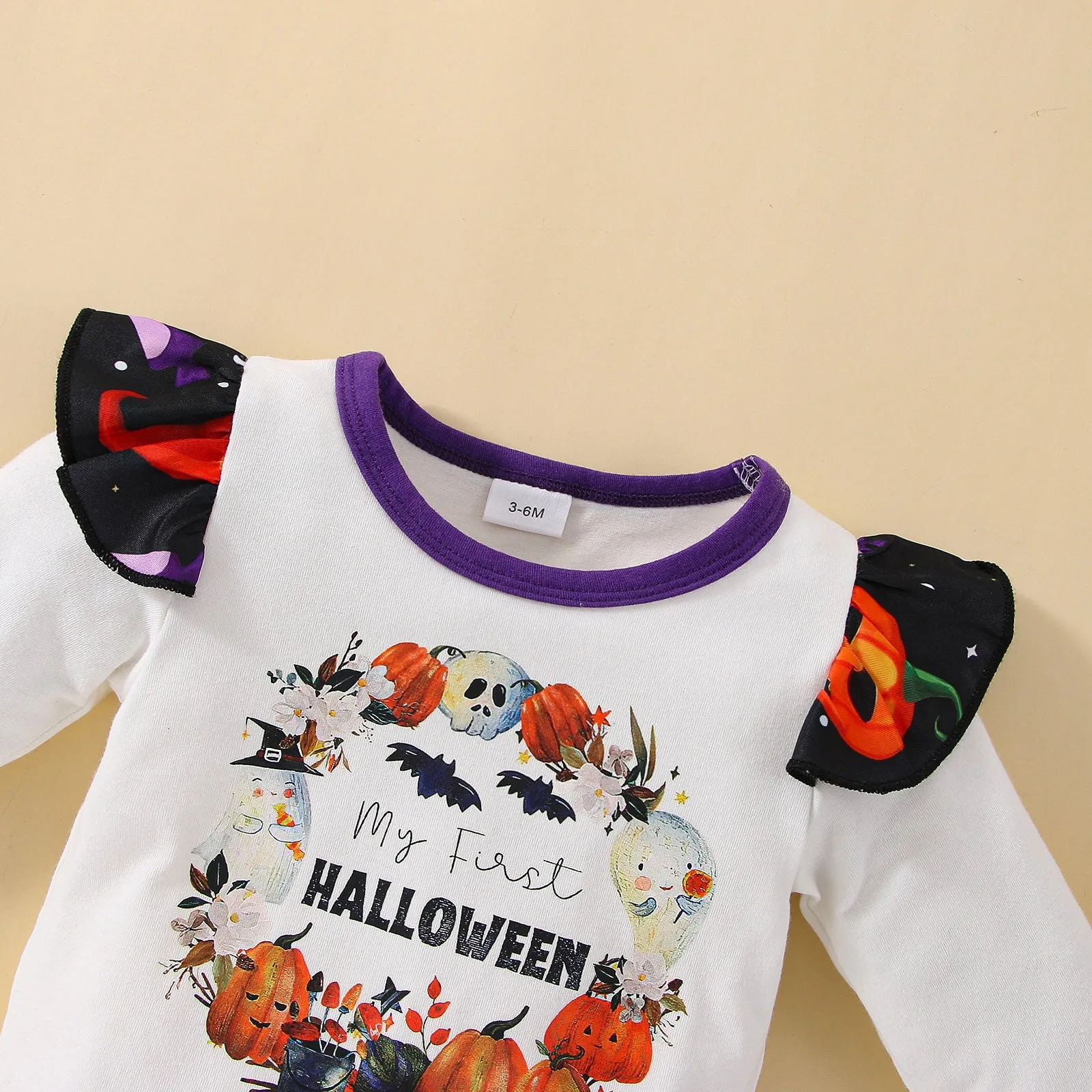 3PCS Newborn Halloween Outfits Long Sleeve Romper with Pants & Hat Hairband