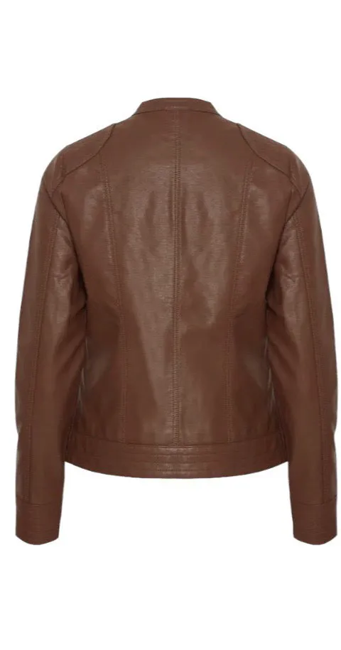 4-A1125 Byacom Faux Leather Jacket Brown