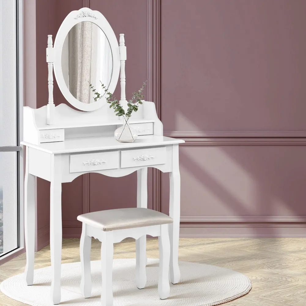 4 Drawer Dressing Table with Mirror - White