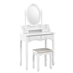 4 Drawer Dressing Table with Mirror - White