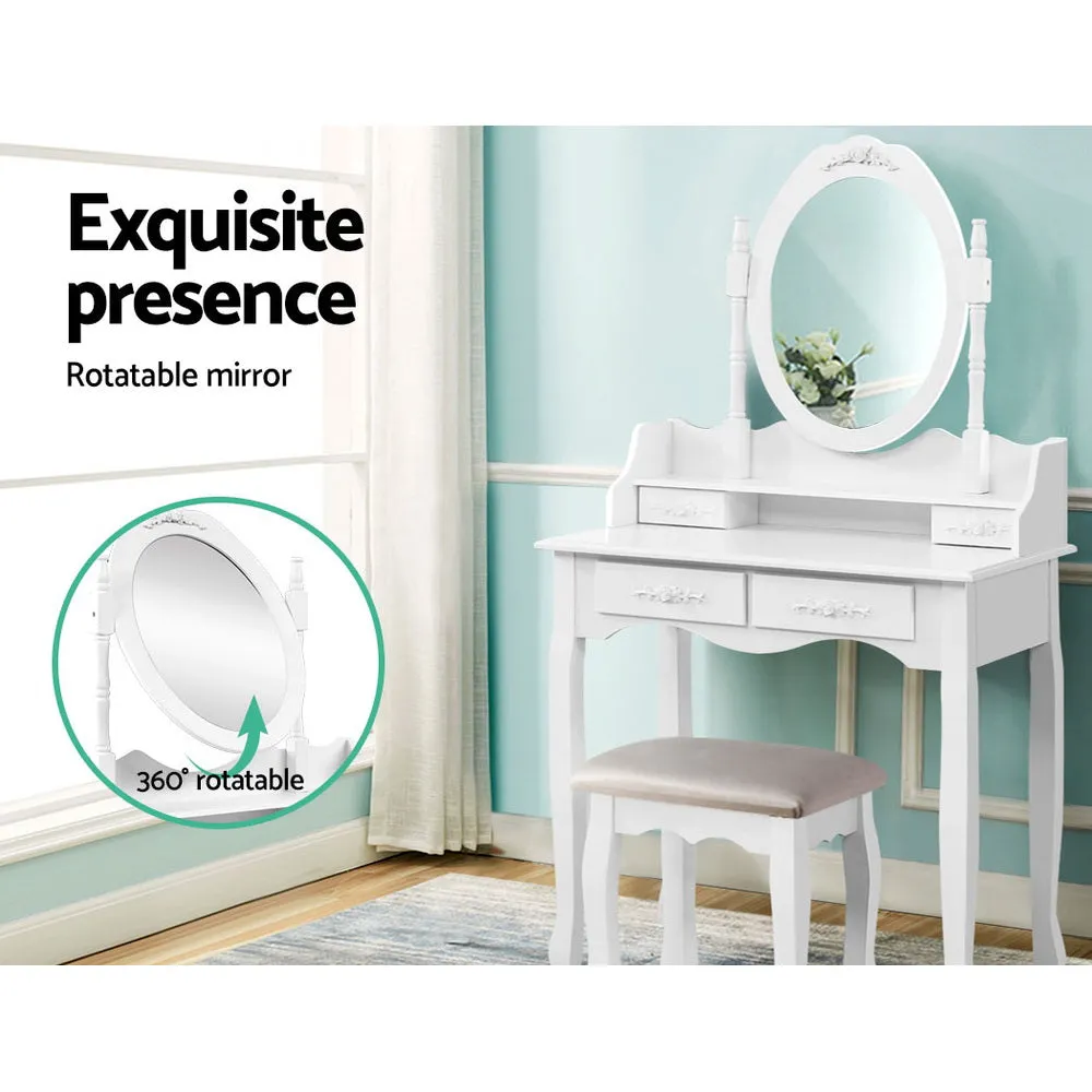 4 Drawer Dressing Table with Mirror - White