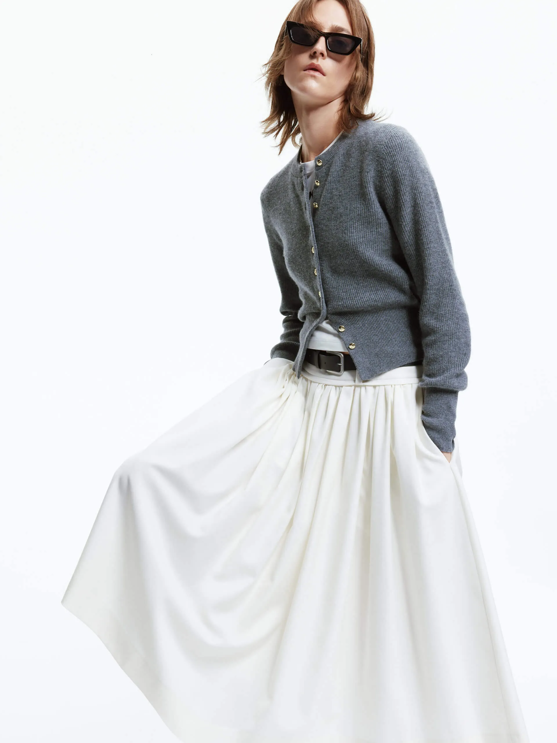 A-line Pleated Skirt with Belt