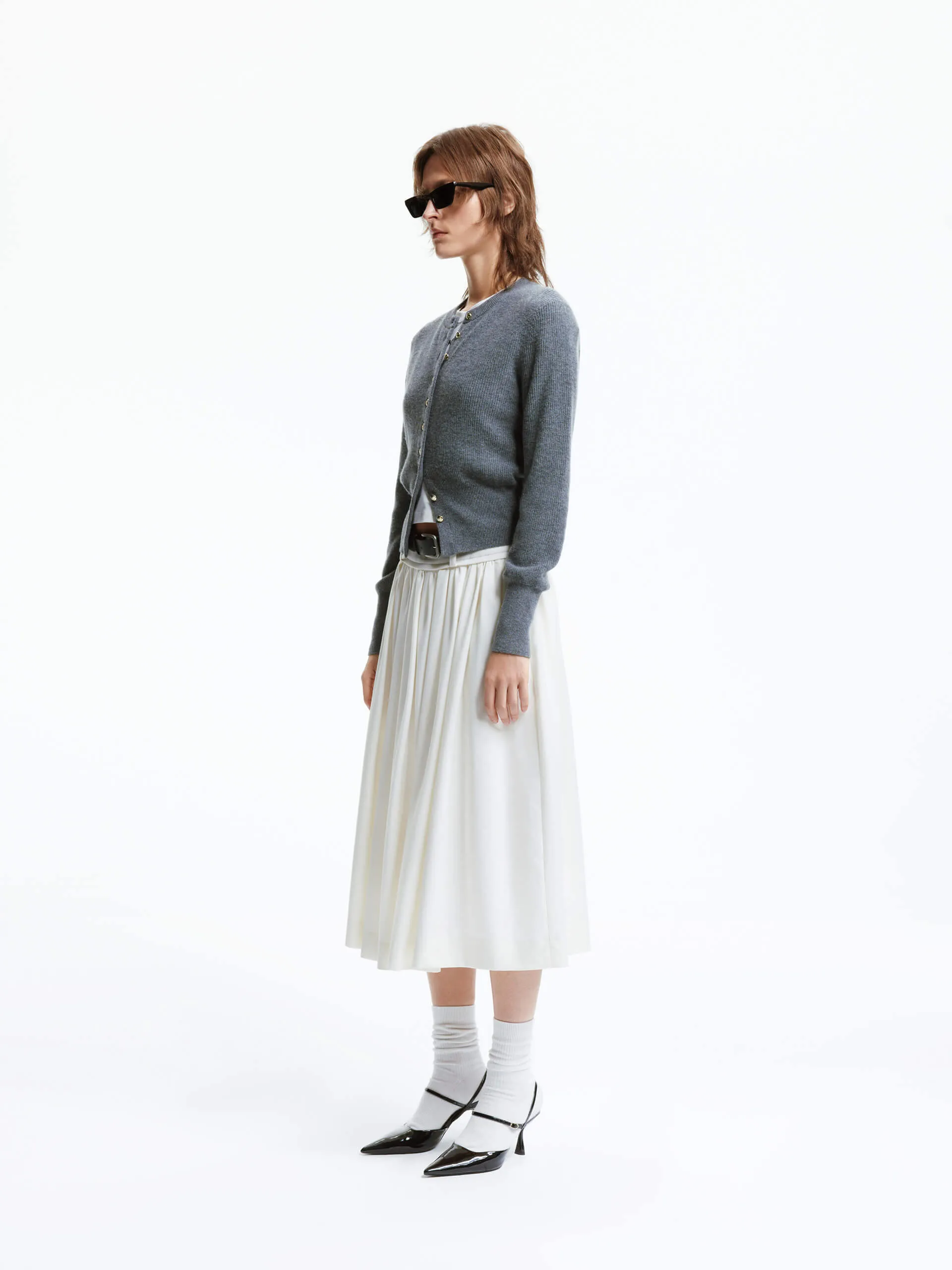 A-line Pleated Skirt with Belt