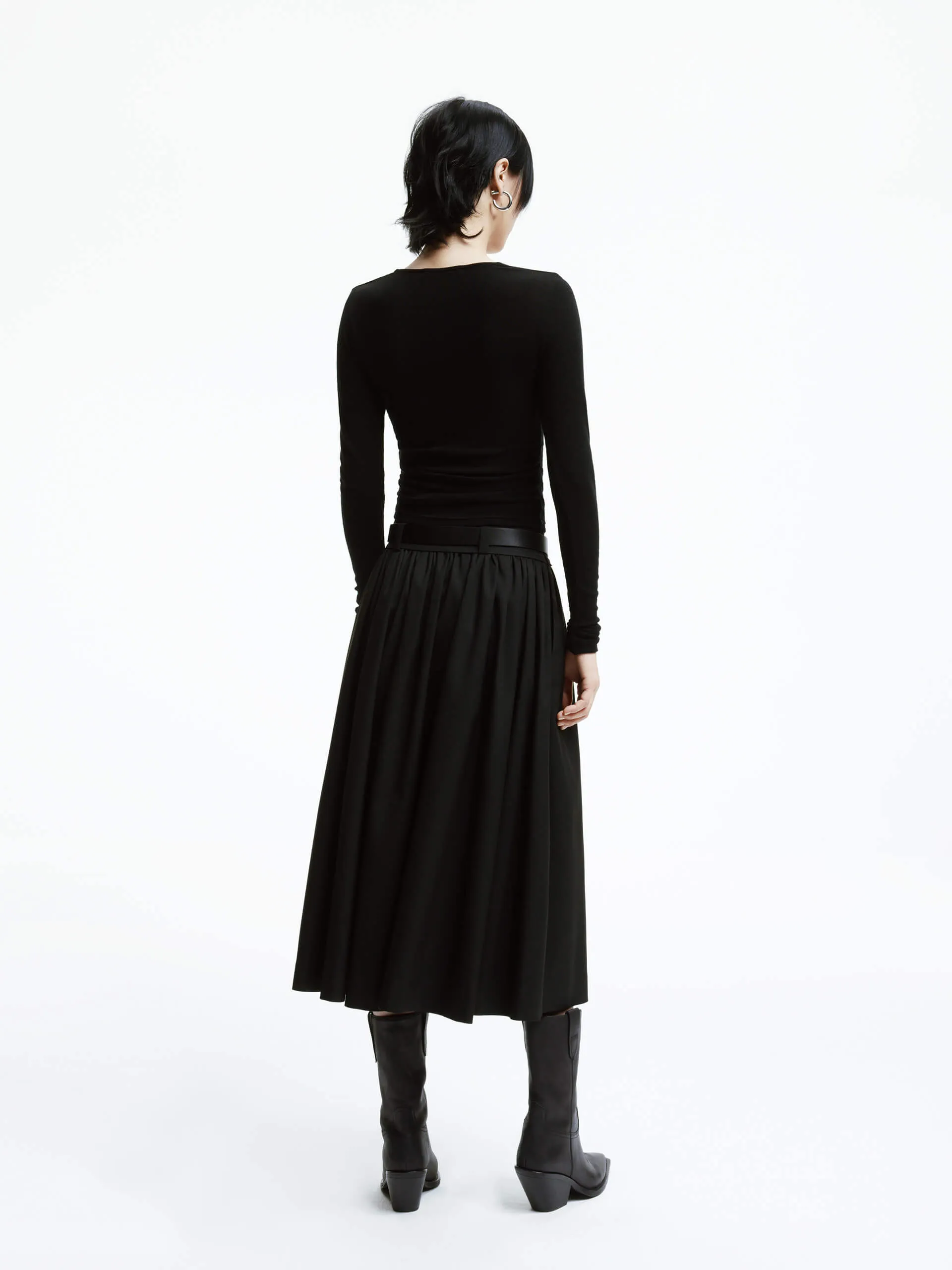 A-line Pleated Skirt with Belt