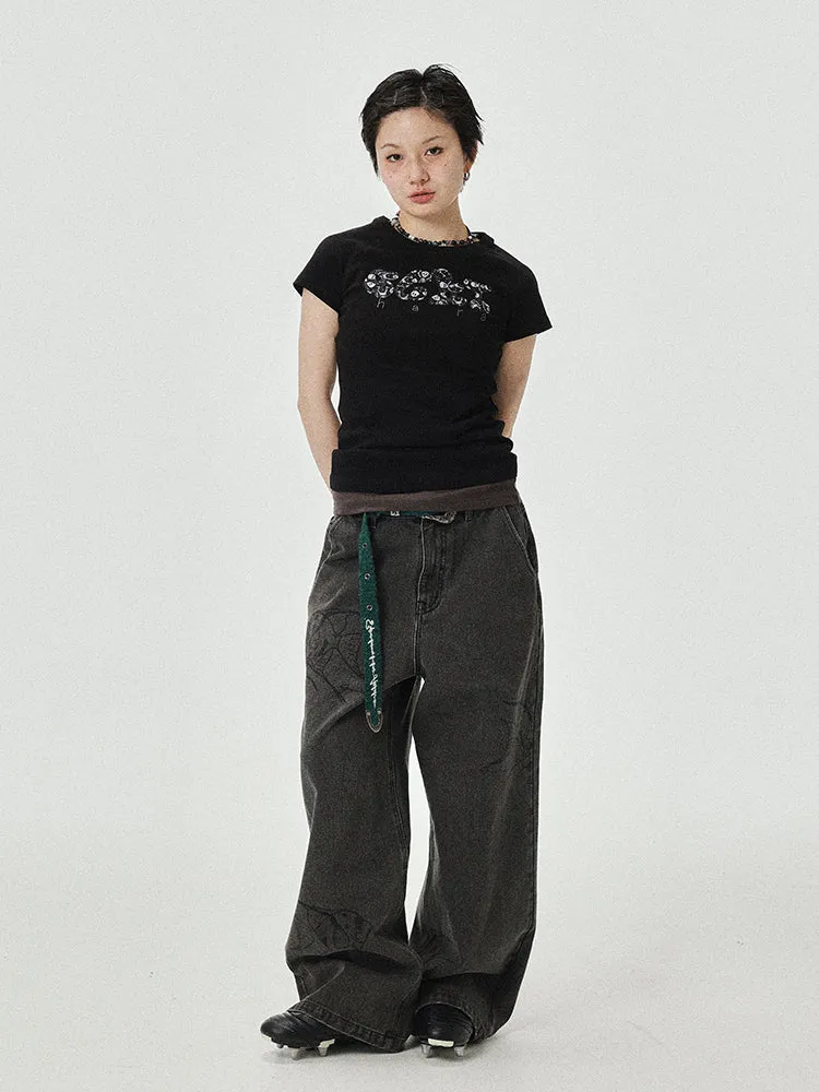 Achihara Fairyfish Casual Floor-Dragging Wide-Leg Jeans