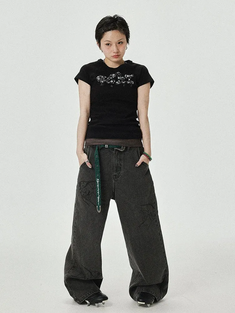 Achihara Fairyfish Casual Floor-Dragging Wide-Leg Jeans