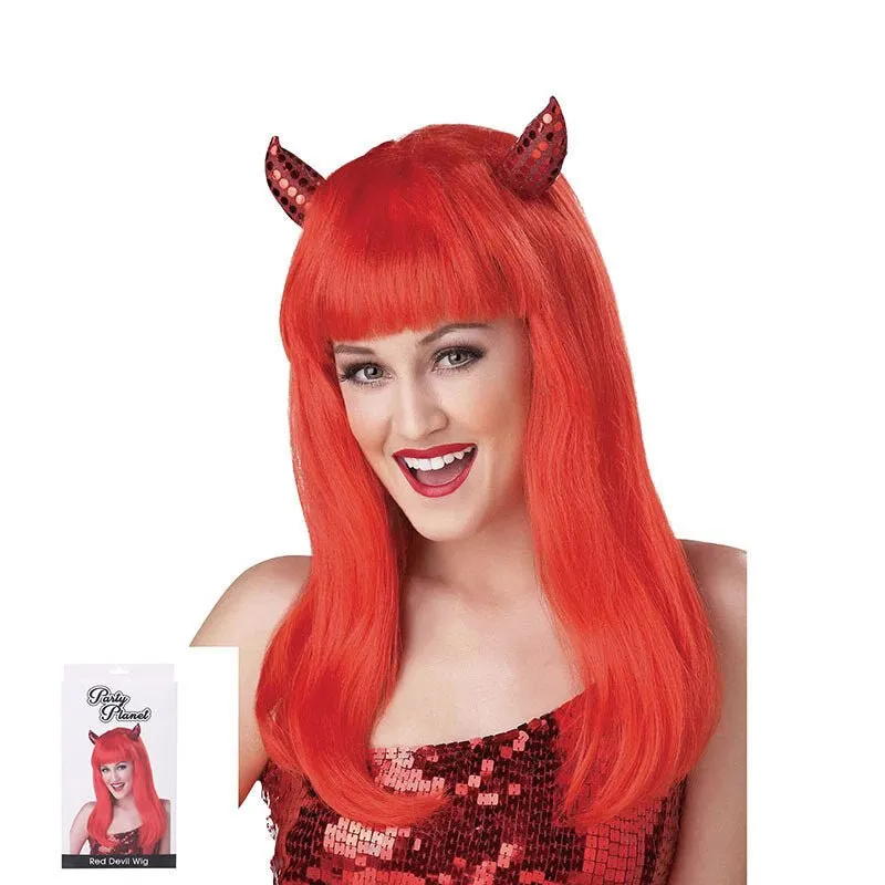 Adult Red Devil Wig with Devil Horns