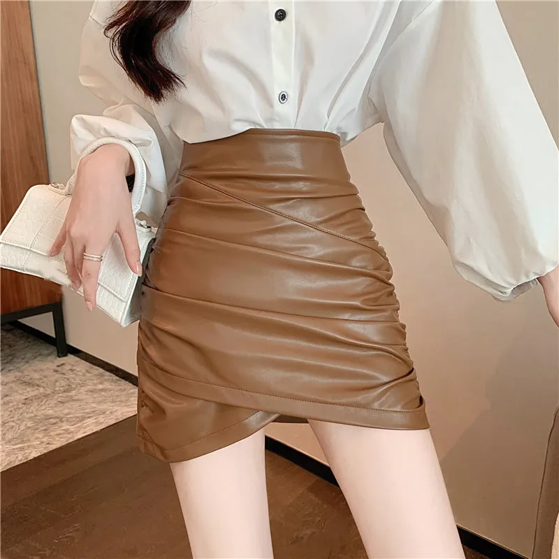 Aiertu y2k outfits PU Leather Skirt Pleated Skirt Women's Autumn Hot Girl Hip Skirt Slightly Fat Girl Sexy A- line Skirt