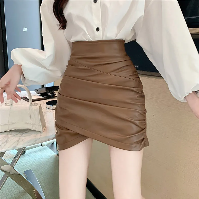 Aiertu y2k outfits PU Leather Skirt Pleated Skirt Women's Autumn Hot Girl Hip Skirt Slightly Fat Girl Sexy A- line Skirt