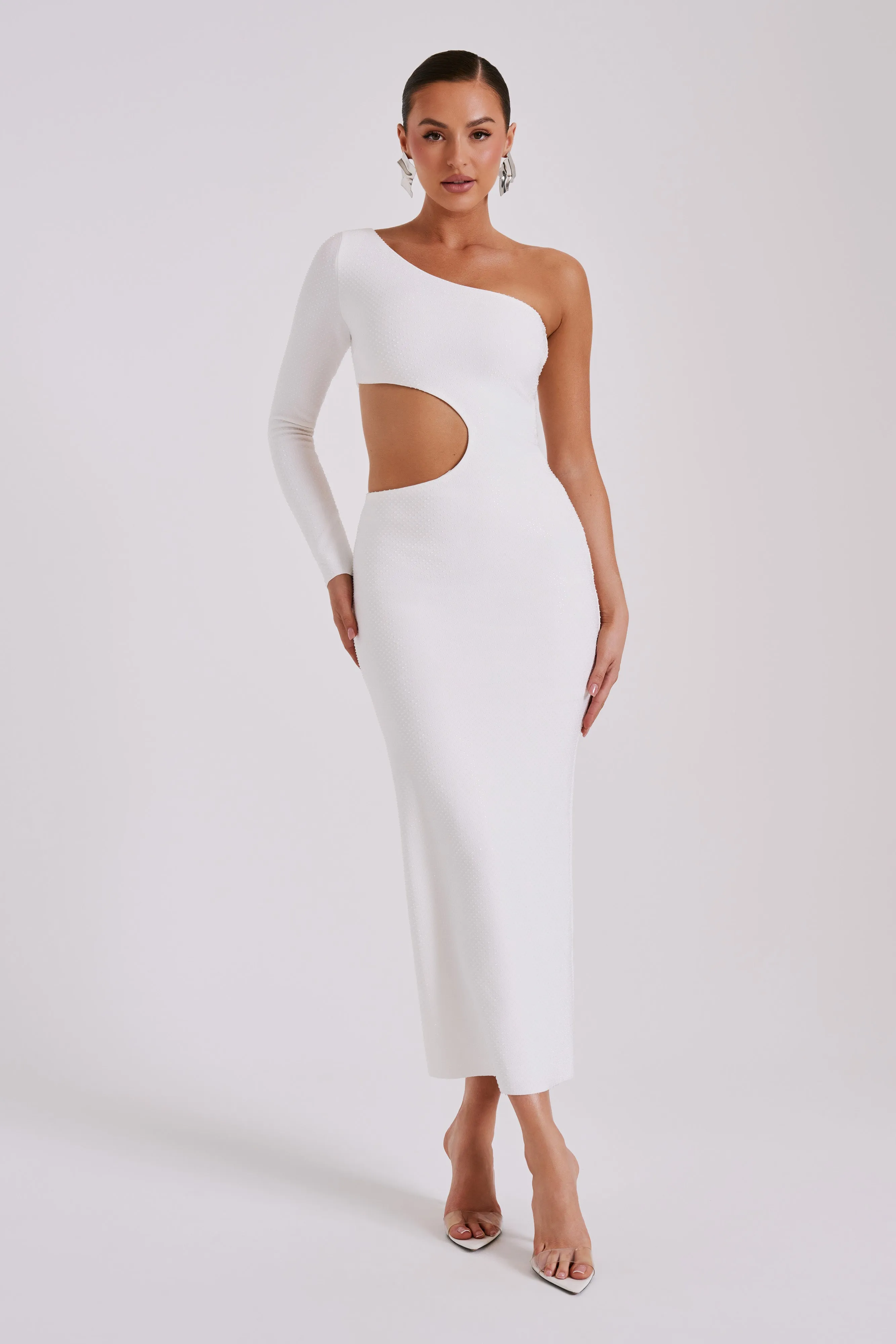 Alisson Hot Fix Crepe One Shoulder Maxi Dress - White