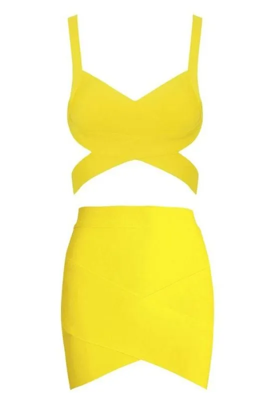 Ang Bandage Top and Mini Skirt Set - Sun Yellow