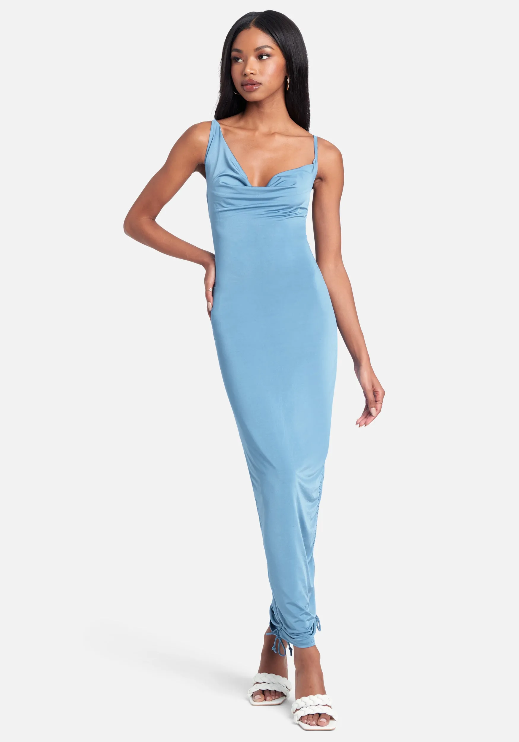 Asymmetrical Ruched Tie Hem Dress