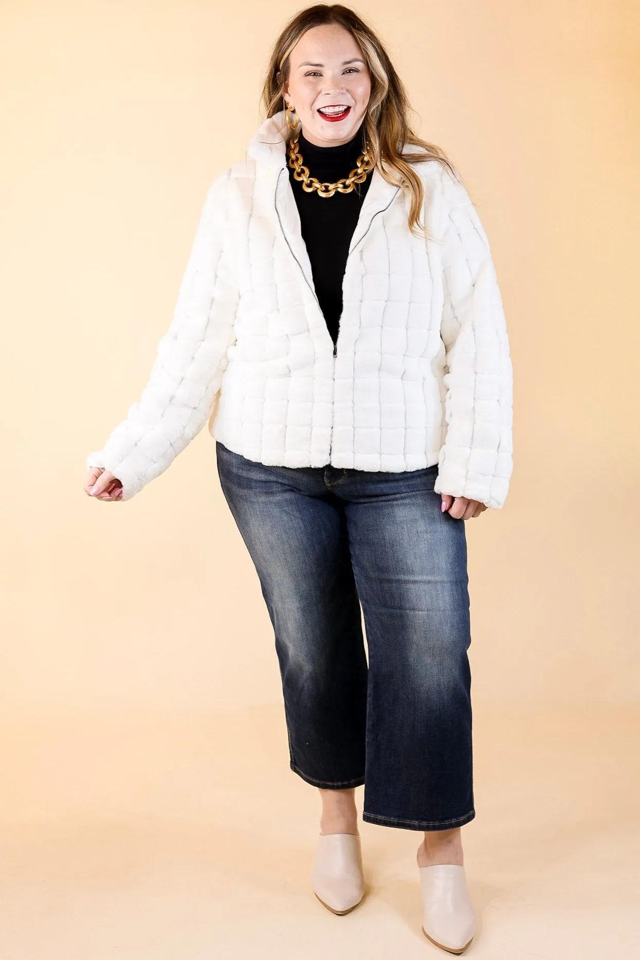 At The Top Quilted Faux Fur Jacket in Ivory