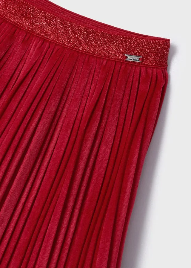 AW22 Mayoral Girls Red Velvet Pleated Skirt 4944