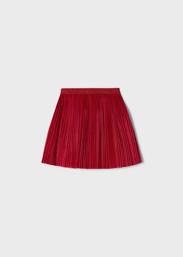 AW22 Mayoral Girls Red Velvet Pleated Skirt 4944