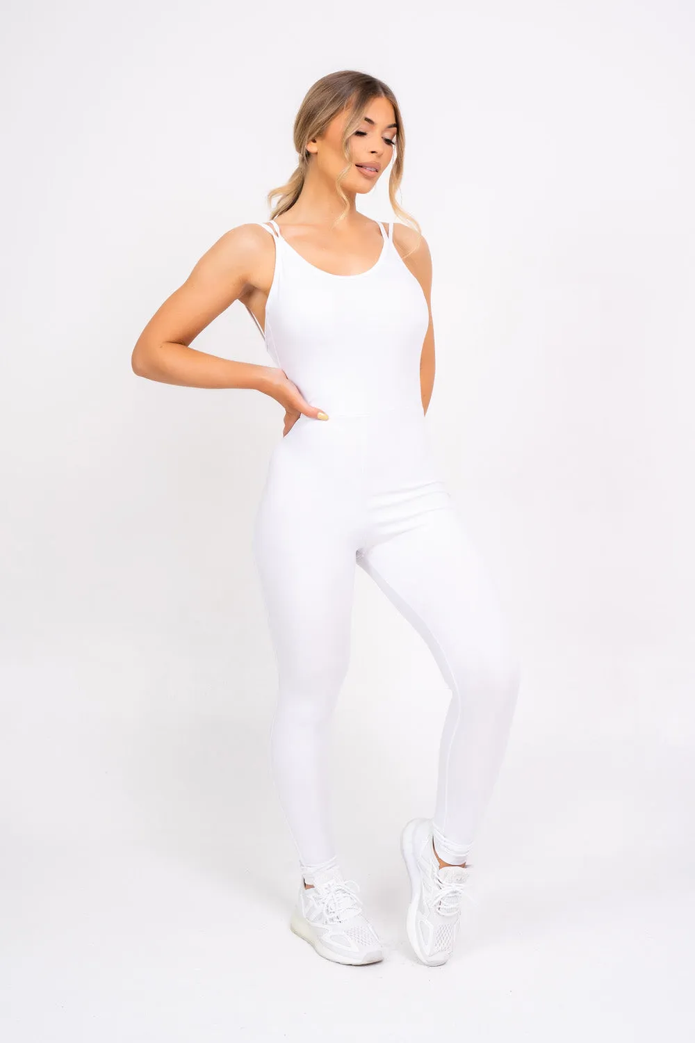 Back At You White Exposed Strappy Back Bodycon Jumpsuit Romper