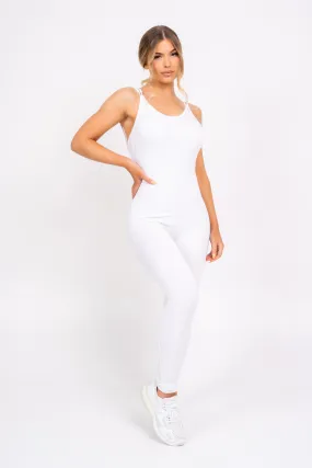 Back At You White Exposed Strappy Back Bodycon Jumpsuit Romper