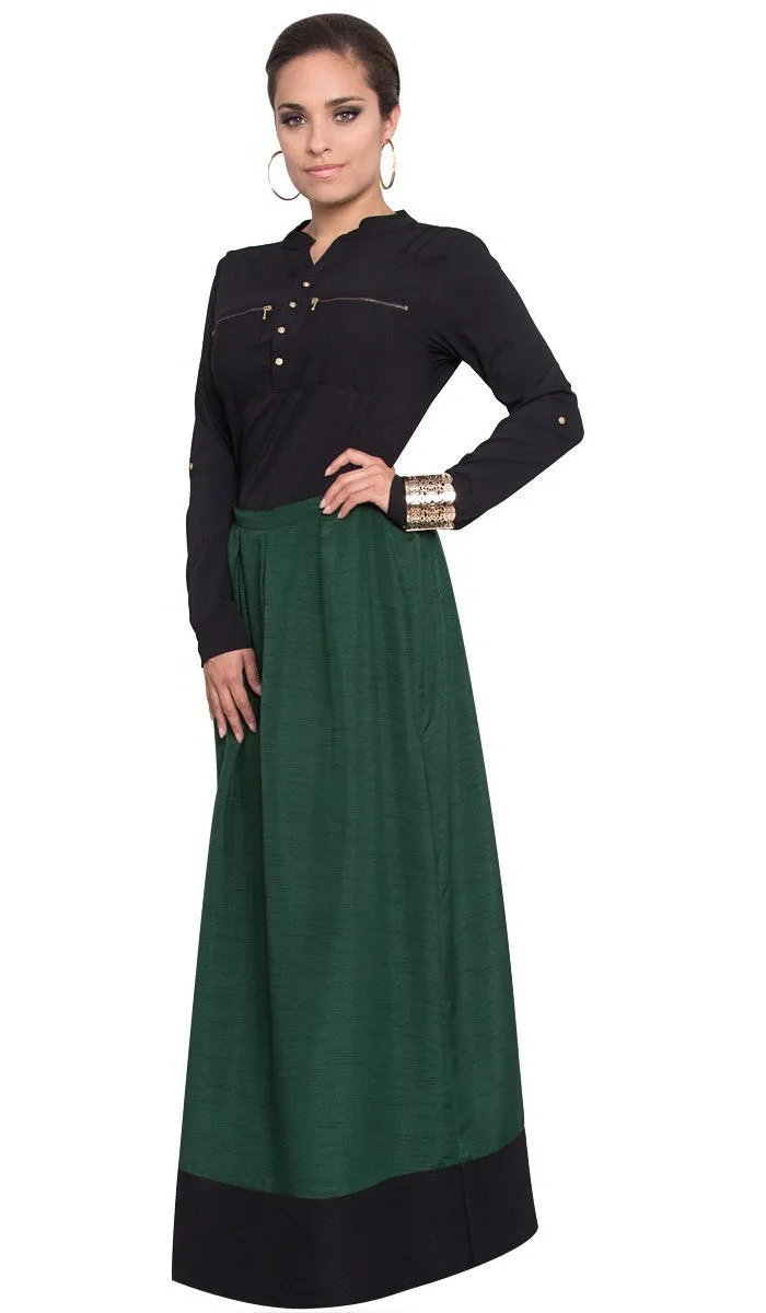 Bella Pleated Formal Long Maxi Skirt - Green - FINAL SALE