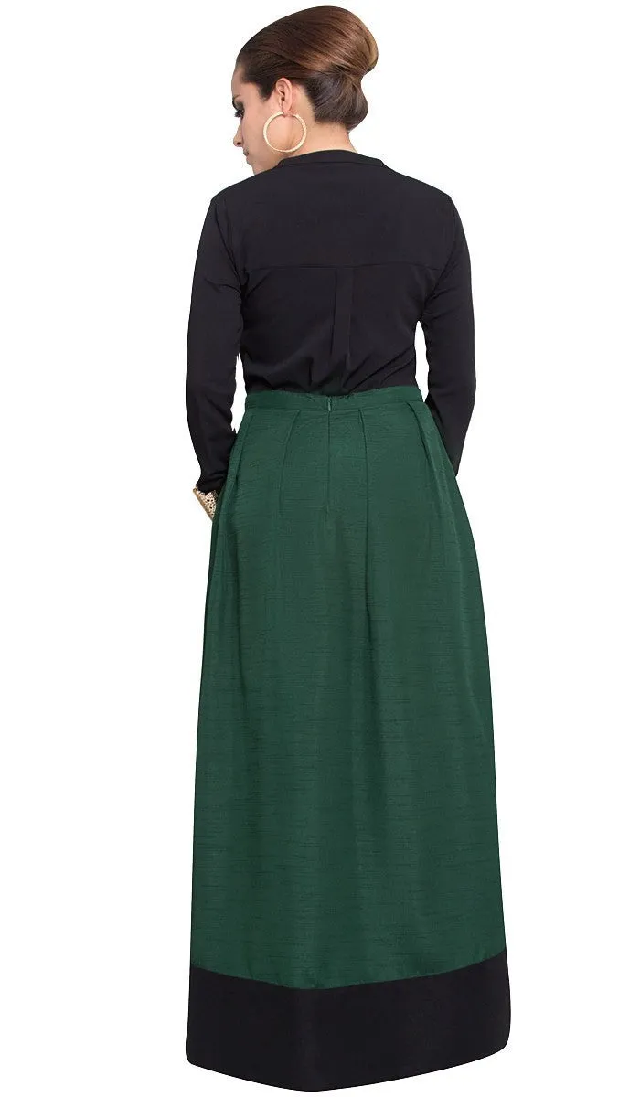 Bella Pleated Formal Long Maxi Skirt - Green - FINAL SALE